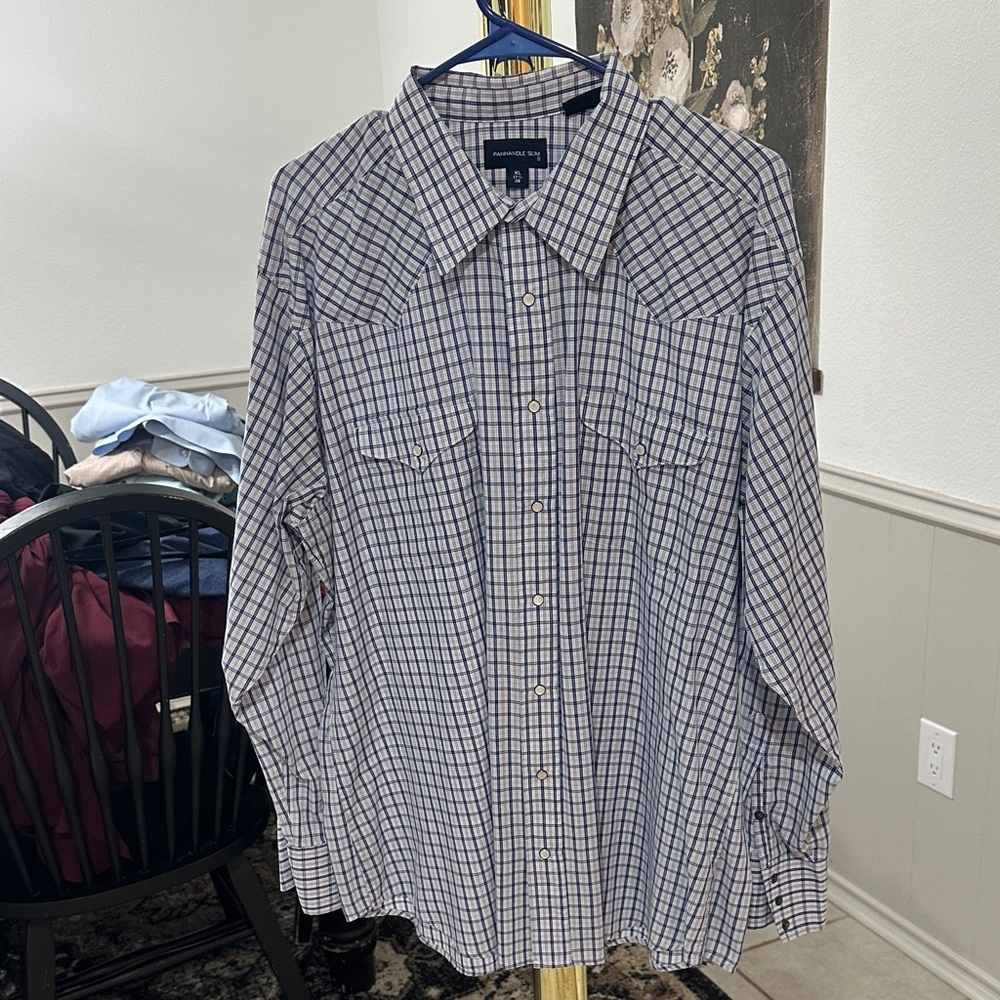 Wrangler Men's Navy Checkered Button Down Shirt